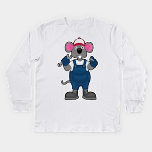 Mouse as Mechanic with Screw & Spanner Kids Long Sleeve T-Shirt